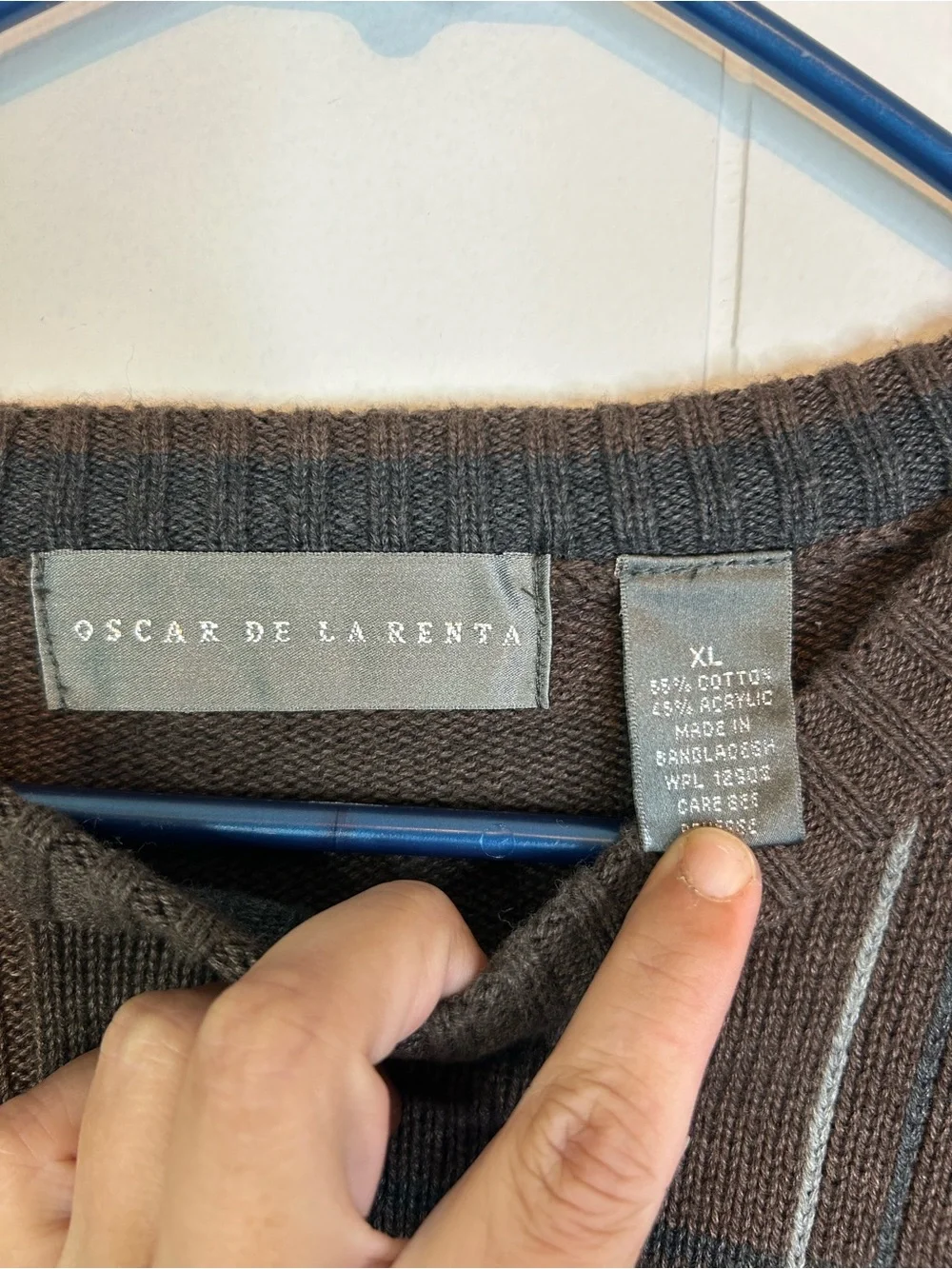 Oscar De La Renta Pullover Sweater Cotton Crewneck Mens Size XL Brown 343